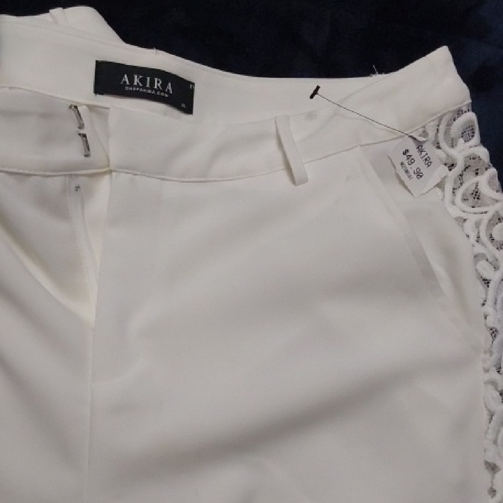 AKIRA White Lace-Side Dress Pants